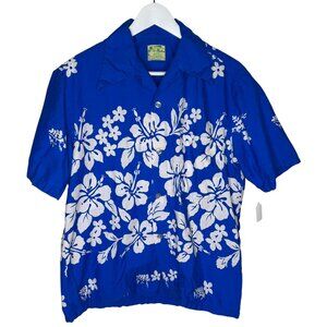 Vintage 60s Men's Ui-Maikai Blue Hawaiian Shirt, 100% Cotton, Size Small